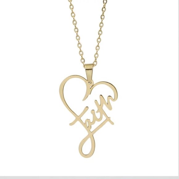 18k Gold "Faith" Heart Necklace - Picture 3 of 12